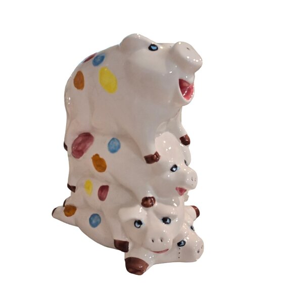 Stacked Polka Dot Piggy Bank Figurine pile if pigs cute vintage - Picture 9 of 15